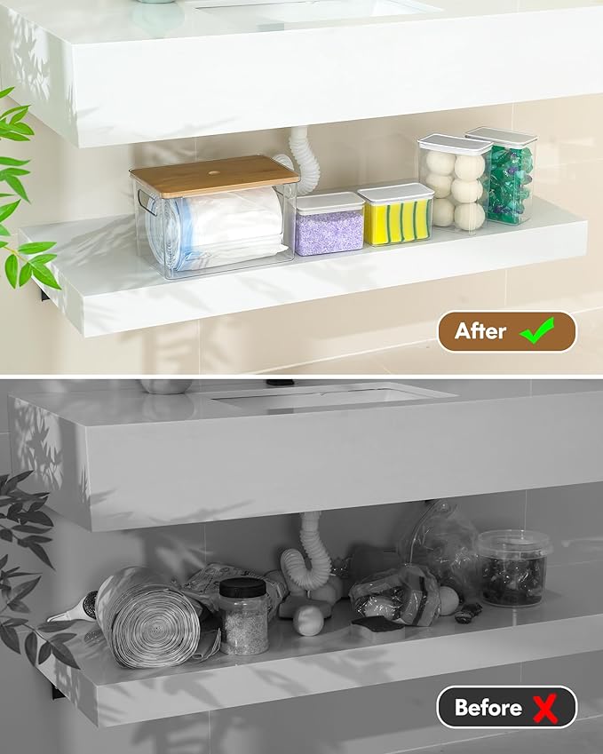 iCASA Trash Bag Dispenser Dishwasher Pods Container, 5 in 1 Garbage Bags Holder Under Sink Organizer Acrylic Laundry Pod Detergent Powder Container, Kitchen Pantry Laundry Room Organization Storage