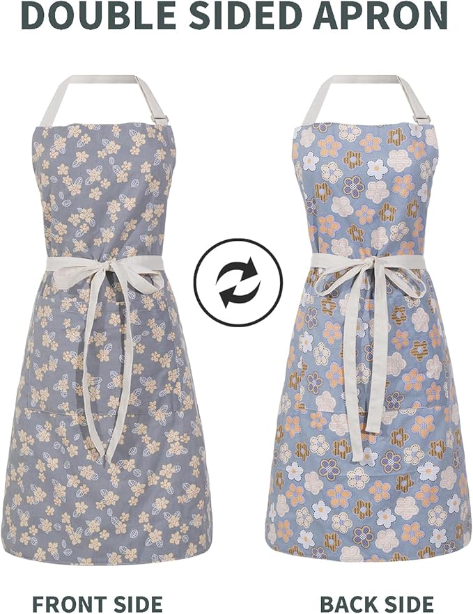 Aoomzoon Kitchen Aprons for Women with 2 Pockets,Double Sided Vintage Adjustable Apron for Gardening Cooking Arting Painting