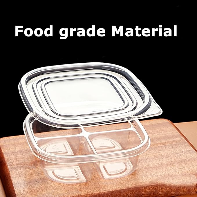 70 Pack Clear Bento Boxes 4 Compartment, Disposable Lunch Snack Containers with Lid, Food Storage Meal Prep Divided Containers with 200 pcs Fork for Camping, Lunch, Work, Travel