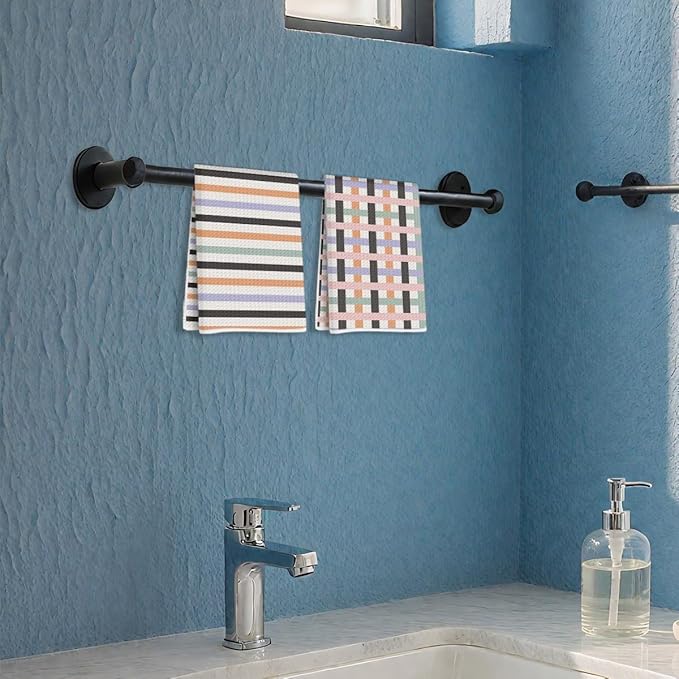 2 Pcs Colorful Stripe Kitchen Towels, Minimalist Art Decorative Absorbent Microfiber Dish Cloth Tea Towel, Checkered Waffle Soft Hand Towels for Kitchen Home Bathroom, Housewarming Gifts