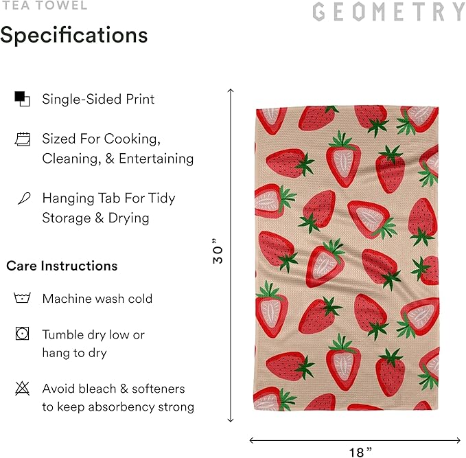 GEOMETRY Spring Kitchen Towels - Quick Dry Microfiber Cloth Spring & Summer Dish Towels for Kitchen Drying - Premium Quick Dry Towel - Strawberry Sunshine, 18" x 30" - 2-Pack