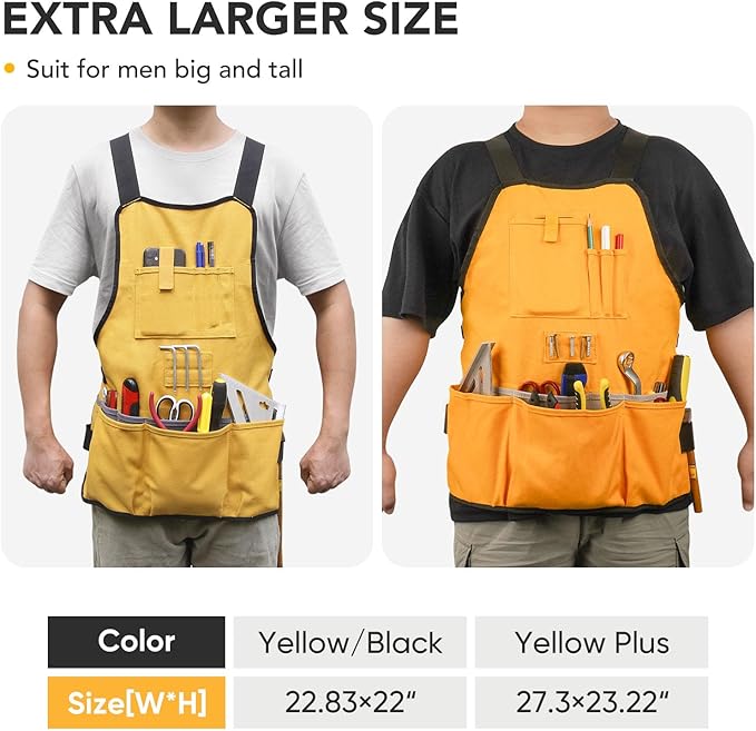 Work Tool Apron for Men and Women, Torso Length with 21 Tool Pockets, Durable Canvas Apron, DIY Enthusiasts, Gifts for Men Dad Father(Orange)