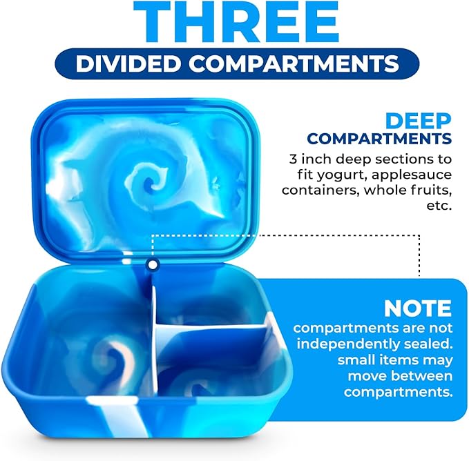 kinsho Silicone Bento Box Lunch Box For Kids Toddlers Teens, Reuseable Eco Snack And Meal Container For School Daycare Or Travel, 5 Cup /40 Oz Large Capacity, Blue