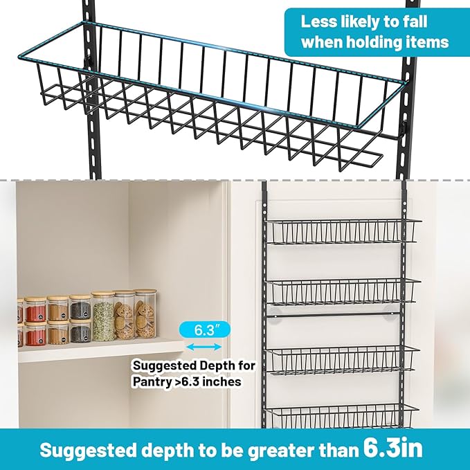 ElegantArray 6-Tier Pantry Door Oragnizer, Over The Door Pantry Organizer Rack and Storage, Hanging Spice Rack Shelves Door, Home Office Laundry Room Bathroom & Kitchen Organization Essentials Metal