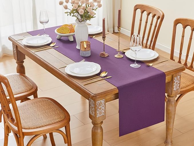 YATOJUZI Purple Table Runner Seasonal Summer Kitchen Dining Coffee Table Decoration 72 Inches Long Waterproof Farmhouse Rustic Table Runner Purple Home Wedding Party Decor 16x72Inch