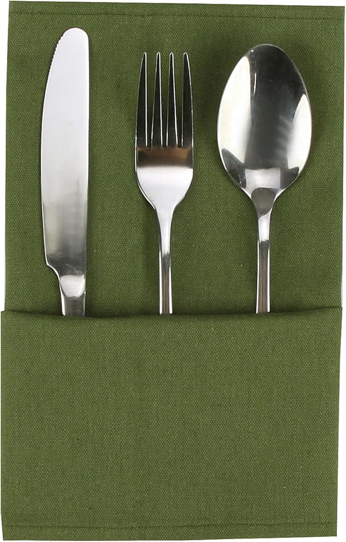 Solid Color Cotton Blended Dinner Cloth Napkins - Set of 12 (17 x 17 inches) - for Events & Home Use (Army Green)