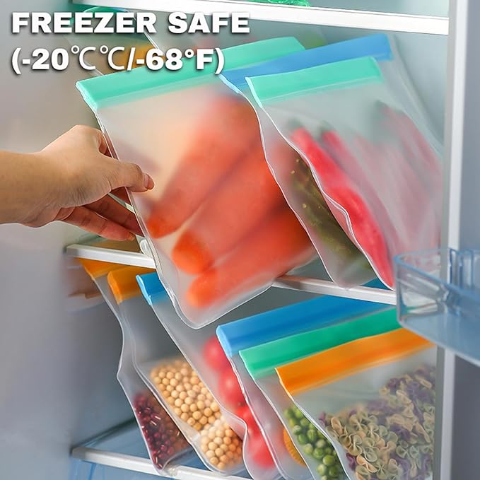 10 Pack Reusable Snack Bags, Extra Thick BPA Free, Dishwasher & Freezer Safe Food Storage Bags for Lunch, Snacks & Home Organization (Blue, 10 Pack Snack Bags) | 8.6"W × 5.3"H