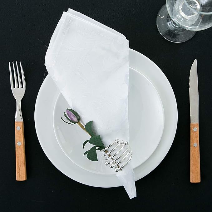 EHouseHome Damask Jacquard Cloth Napkins Waterproof Spillproof Polyester Fabric Napkins,White,Set of 4, 17 x 17 Inch