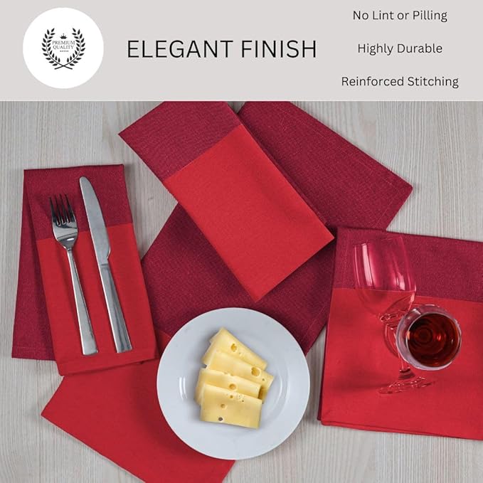 Set of 6 Cloth Dinner Napkins 100% Cotton - Soft Durable Washable - for Dining Parties Weddings Christmas Easter and Everyday Use Farmhouse Table Cloth Napkins 18x18 Inch Red