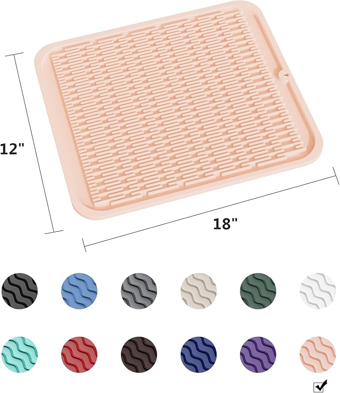 ZLR Large Silicone Dish Drying Mat (16" x 18") - XL Heavy Duty Drainboard Mat for Pots, Pans & Family Loads - Heat Resistant Trivet & Counter Protector, Easy Clean (Peach Pink)