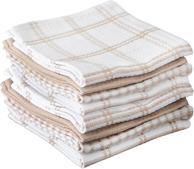T-Fal Premium Waffle Dish Cloths: Highly Absorbent, Super Soft Long Lasting - 100% Cotton, 12"x13" Towel for Cleaning & Drying, (8-Pack), Sand