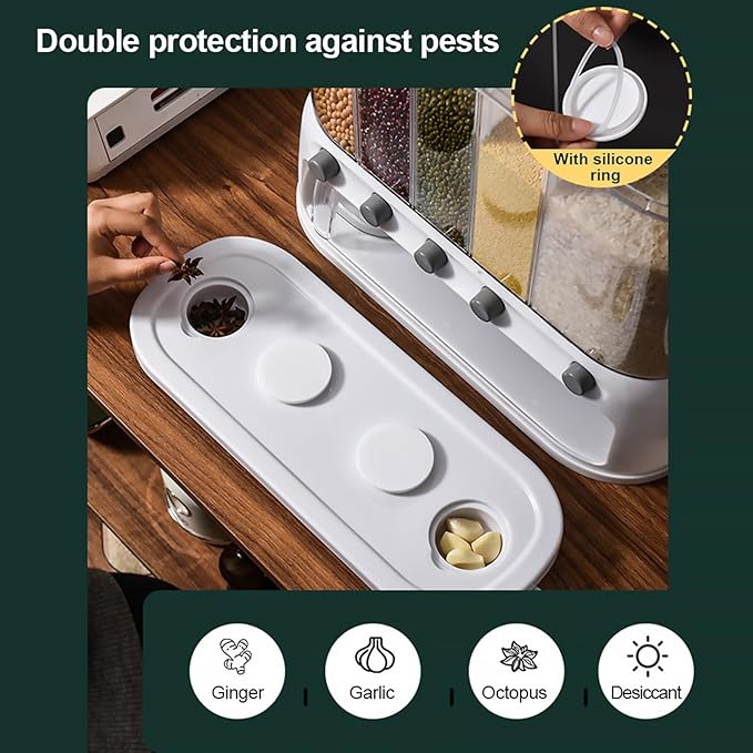 Grain Storage Container Dispenser | 12L/25Lbs Rice Dispenser | Counter Top Cereal Grain Food Dispensers | Dispensador de Granos para Cocina | Kitchen Storage Containers With Measuring Cup For Grains S