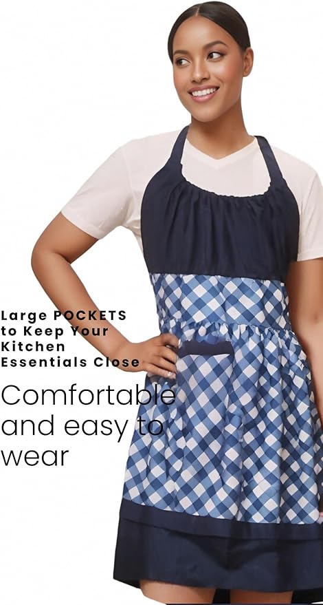 Lovely Flower Pattern Retro Aprons With Large Pockets for Women Girls Cooking Kitchen Bakery Mother's Gift
