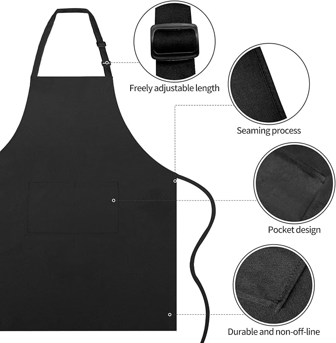 Chef Apron and Hat Set, Chef Hat and Kitchen Apron with Front Pockets for Adult