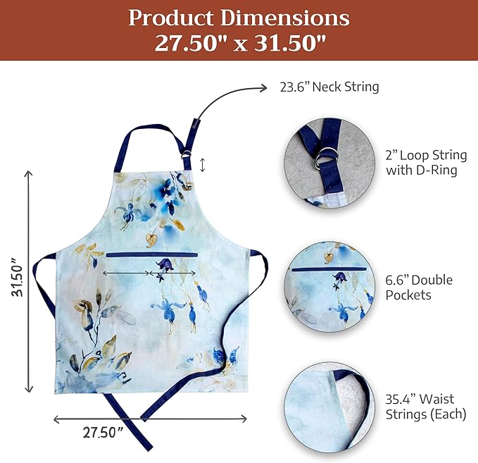 Maison d' Hermine 100% Cotton Apron for women with Pocket Kitchen Chef Apron for Men Cooking Mothers Day Gifts