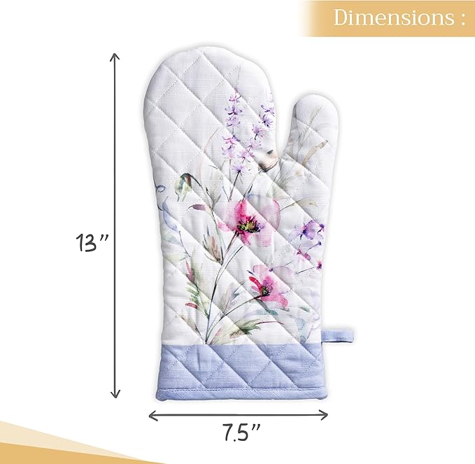 Maison d'Hermine Oven Gloves 100% Cotton Oven Mitt 7" x 13" with Loop Heat Resistant BBQ Cooking Gloves Baking Grilling Gifts for Mothers Day Spring/Summer (Pack of 1, Summer Floral)