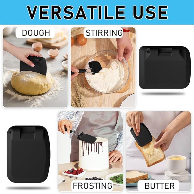 MFTEK Silicone Spatula Set, Eggs Flipper, Adjustable Angle Spatula Turner for Pancake, Fish, Burger, Swappable 2 Size Spatula Heads, Flexible, Heat-Resistant (Black)