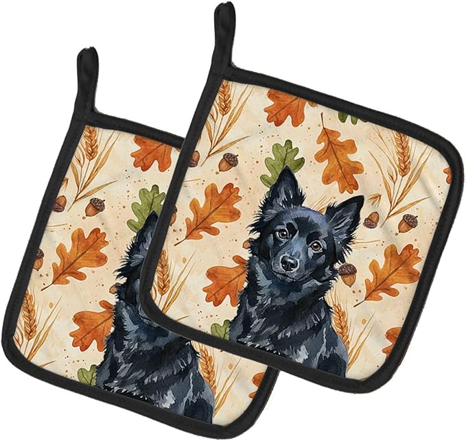 Caroline's Treasures Schipperke Heirloom Fall Pair of Pot Holders Pair 7.5x7.5 Quilted Insulated Hot Pads Decorative Kitchen Gift Made in USA