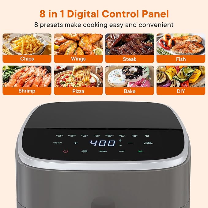 OLIXIS 4QT Air Fryer with Visible Window, 1500W Digital Touchscreen Air Fryer with 8 Presets, Auto Shut Off & Nonstick Dishwasher Safe Basket, 60-Min Timer, Max 400°F, Grey