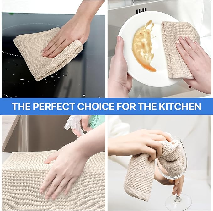 100% Cotton Waffle Weave Kitchen Towels, 8 Pack Dish Cloths for Washing Dishes, Ultra Soft Absorbent Dish Towels, Quick Drying Kitchen Rags, 12x12 Inches, Mixed Color