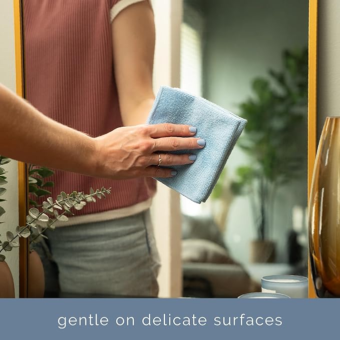 S&T INC. 100 Pack Microfiber Cleaning Cloth, Bulk Towels for Home, Reusable Microfiber Towels for Cars, Cleaning Rags, Light Blue, 11.5 Inches x 11.5 Inches, 100 Count