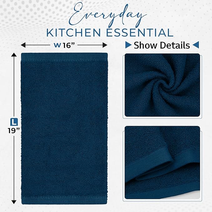 DAN RIVER Kitchen Bar Mops,Pack of 12,16 by 19 Inches,100% Cotton Super Absorbent,Multi-Purpose Cleaning Towels for Home and Kitchen Bars-Blue Opal