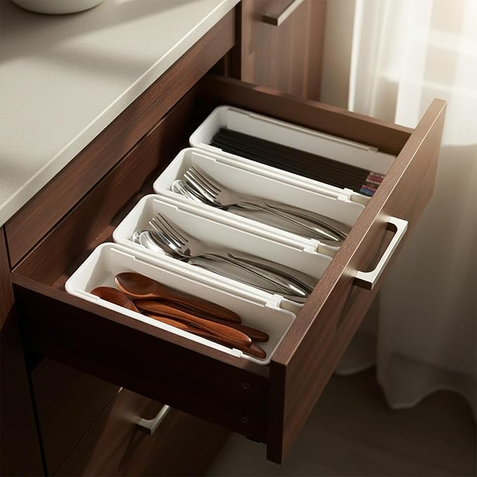 6 Pack Expandable Drawer Organizers Set, 9.8-16.2inches Plastic Drawer Organizer Trays Stackable Storage Container for Vanity Office Home Utensils Gadgets Shelf Kitchen