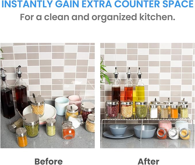 Tomorotec Stainless Steel Expandable Kitchen Storage Organizer Spice Rack Cabinet Organization Heavy-Duty Rustproof Shelf, Adjustable Durable Rack Space Saving Countertop Drawer Cabinet Pantry (2)