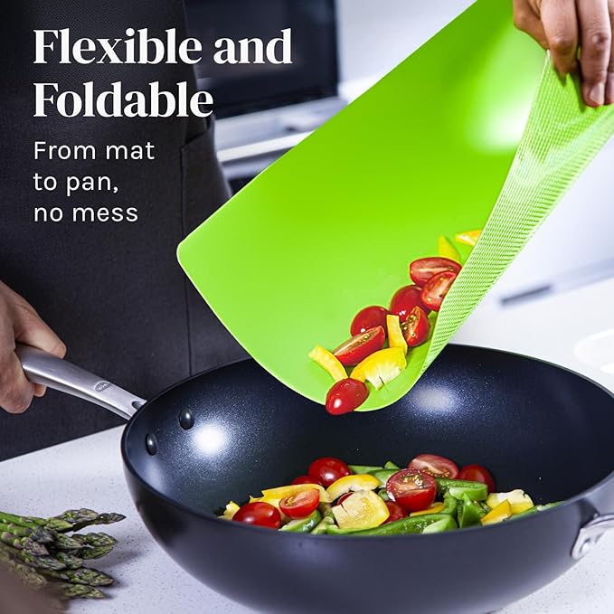 Cooler Kitchen Cutting Boards for Kitchen – Checkered Bamboo Cutting Board Set with 6 Color-Coded Flexible Chopping Mats, Easy Clean Wood and Dishwasher-Safe Plastic, Large 17×12, Knife-Friendly