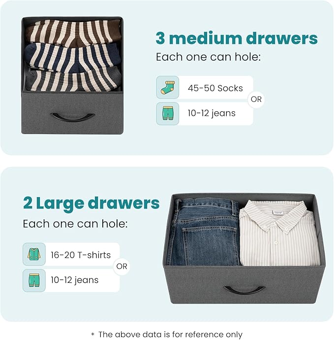OLIXIS Dresser for Bedroom with 5 Drawers, Wide Chest of Drawers, Fabric Bedroom Dresser with Drawer Organizers, Storage Organizer Unit with Fabric Bins for Closet, Living Room, Hallway
