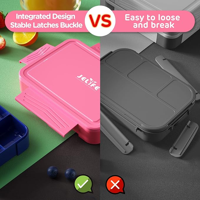 Jelife Kids Bento Box Lunch Box - 1450ml Leakproof 6 Compartments Bento Lunchbox Kids Lunch Boxes with Food Utensils for Back to School, Book-Style Lunch Snack Containers for Toddler Daycare, Pink