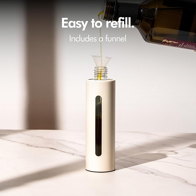 KIVY Glass Oil Sprayer for Cooking– Precise Oil & Vinegar Spray Bottle Oil Mister Spray Bottle for Food – Includes Funnel – Perfect for Cooking & Air Fryer (Cream White)