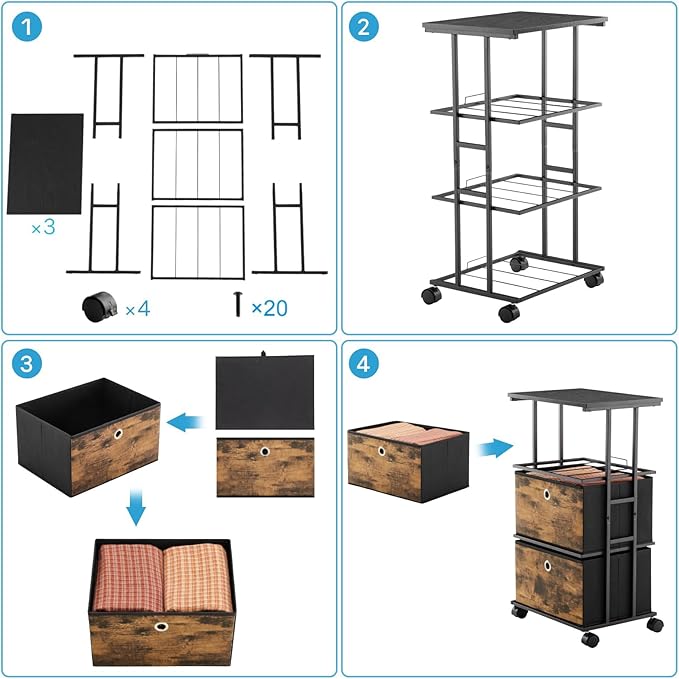 MAX Houser Dresser Storage with 3 Drawers, Fabric Tower Nightstand, Chest of Drawers,Vertical Storage Unit Organizer for Closets,Bedroom,Dorm, Wood Top, Rustic Brown Wood Grain Print