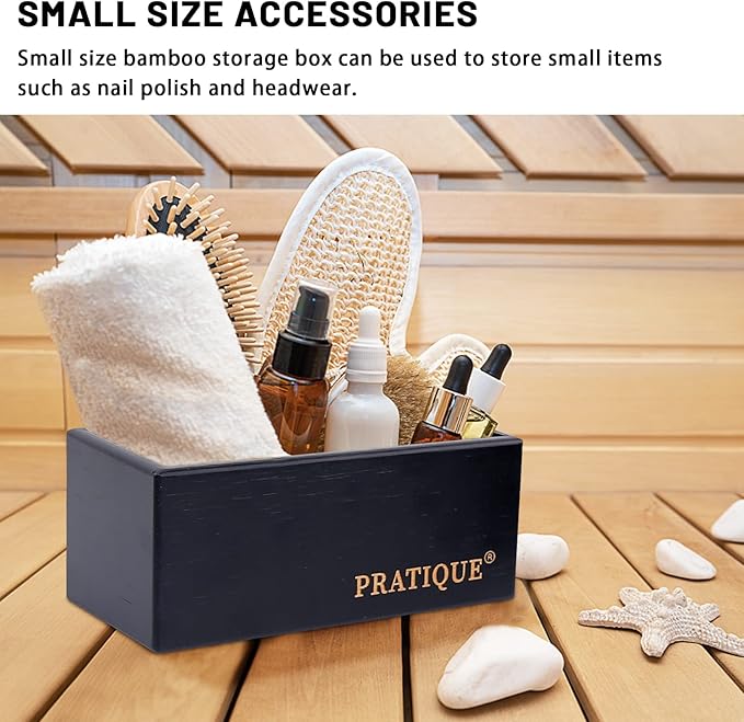 PRATIQUE Bamboo Drawer Organizer - Kitchen Utensil Organizer Silverware Tray Cutlery Holder，Office Desk Supplies and Accessories,8.9 * 3 * 2.6inch,Black
