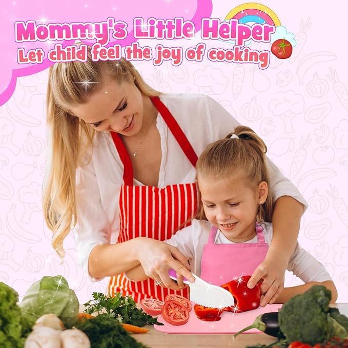 Montessori Toys for 3 4 5 6 7 8 9 10 Year Old Girls Boys Birthday Gifts,Kids Kitchen Knife Set for Real Cooking & Apron and Glove,Toddler Knife Set, Learning Toys