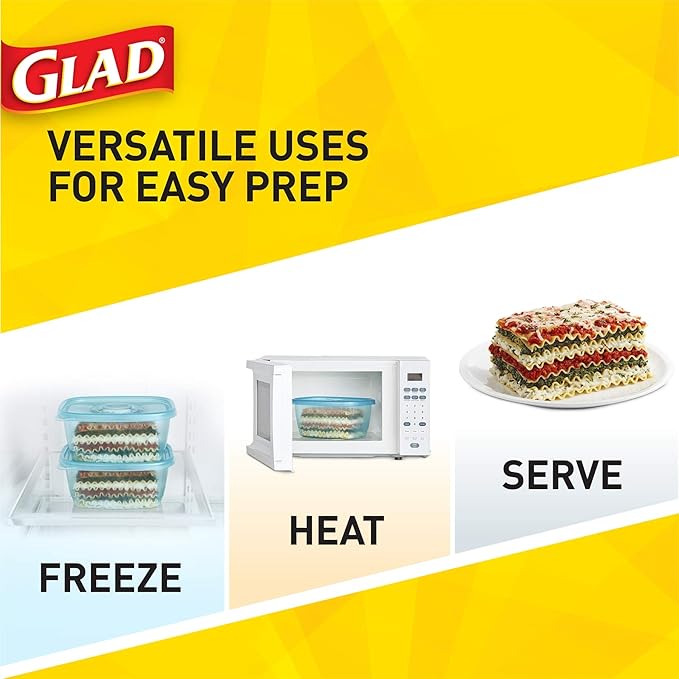 Glad Gladware Freezerware Food Storage Containers, Large Rectangle Holds 64 Ounces of Food, 2 Count Set | Tupperware, Plastic Food Container, Meal Prep Container, Plastic Containers with Lids