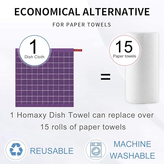 Homaxy 100% Cotton Terry Kitchen Dish Cloths, Ultra Soft and Absorbent Dish Towels for Kitchen, Suitable for Drying and Washing Dishes, 4 Pack, 12 x 12 Inches, Purple