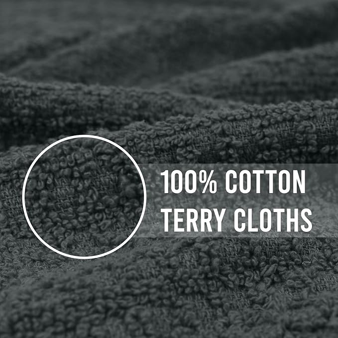 DAN RIVER Premium Dish Cloth 100% Cotton 12 X 12 Inches |Pack of 8|-Ultra Soft Tea Towels-Highly Absorbent Kitchen Rags-Terry Dishcloth for Kitchen and Household Cleaning |Grey|