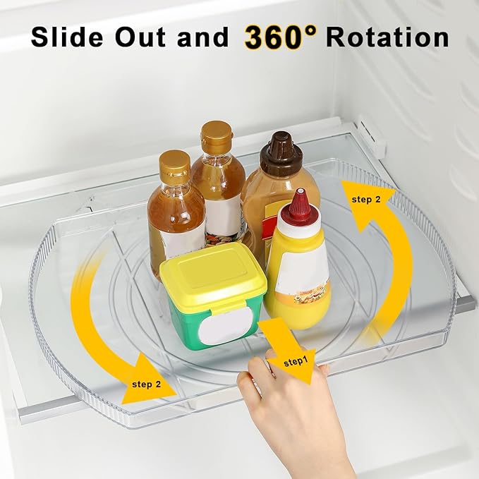 ROWNYEON Lazy Susan Turntable Organizer for Large Refrigerator, 360° Rotate Fridge Organizers and Storage, 16.54 Inches Rectangle Lazy Susan Organizer for Fridge, Cabinet, Pantry,1