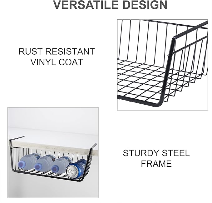 Under Shelf Basket Undershelf Storage Basket Pantry Shelf Organizer Metal Under Cabinet Shelf Hanging Storage Bin Slides Cabinet Shelves for Kitchen Pantry Storage Space Saving