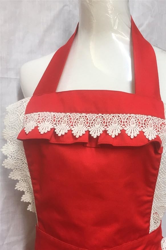 Hyzrz Lovely Home Work Adjustable Apron Shop Cake Kitchen Cooking Aprons for Women Girls with Pocket for Gift,Red