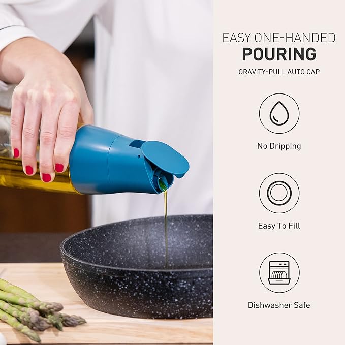 Zuutii Olive Oil Dispenser - Drip Free Spout Bottle for Kitchen Glass Oil and Vinegar Dispenser - Blue