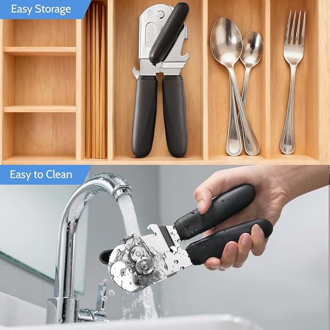 Sopito Can Opener Manual Magnetic Can Openers for Seniors Heavy Duty with Sharp Stainless Steel Blade, Black