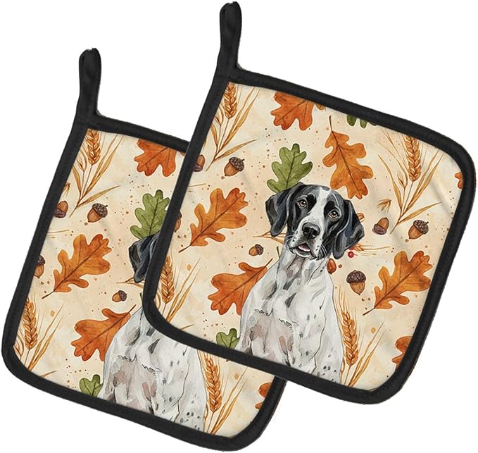 Caroline's Treasures Black and White Pointer Heirloom Fall Pair of Pot Holders Pair 7.5x7.5 Quilted Insulated Hot Pads Decorative Kitchen Gift Made in USA