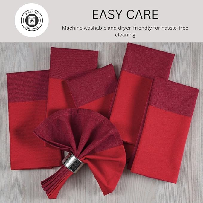 Set of 6 Cloth Dinner Napkins 100% Cotton - Soft Durable Washable - for Dining Parties Weddings Christmas Easter and Everyday Use Farmhouse Table Cloth Napkins 18x18 Inch Red