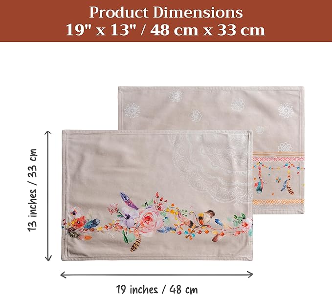 Maison d' Hermine Placemats Set of 4 100% Cotton Washable Cloth Place Mats Reusable Table Mats for Kitchen Dining Party Wedding Gifts for Mothers Day Spring/Summer (Ibiza - Beige, 13" x 19")