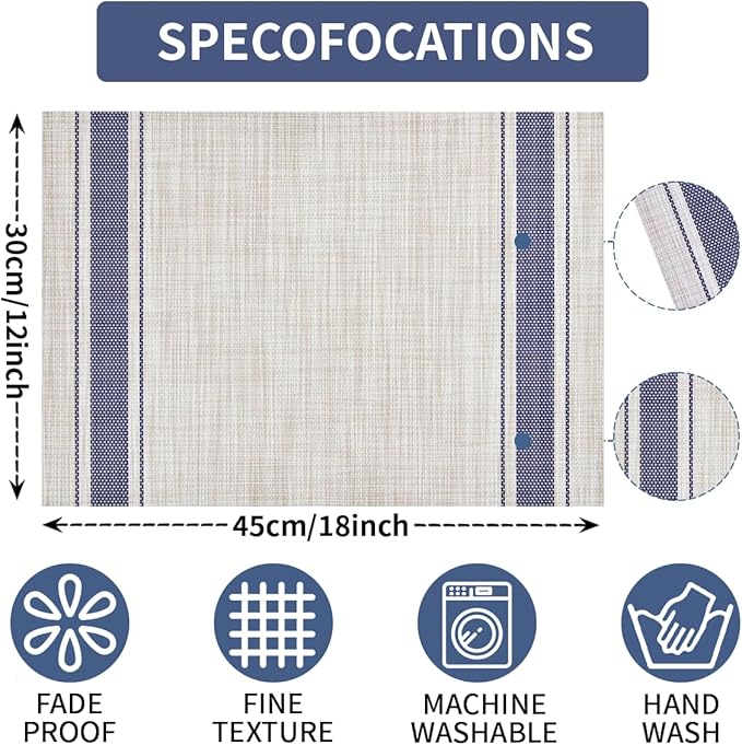 Niviy Beige Placemats Set of 6, 12x18 Inch Heat Resistant Non-Slip Washable Durable Table Mats for Holiday Party Kitchen Dining Room Decoration