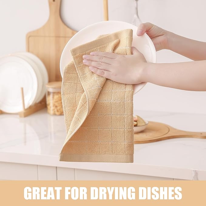 Homaxy 100% Cotton Terry Kitchen Dish Cloths, Ultra Soft and Absorbent Dish Towels for Kitchen, Suitable for Drying and Washing Dishes, 6 Pack, 12 x 12 Inches, Apricot