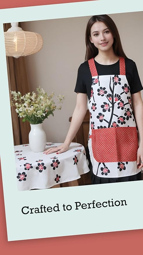 Lovely Flower Pattern Retro Aprons With Large Pockets for Women Girls Cooking Kitchen Bakery Mother's Gift