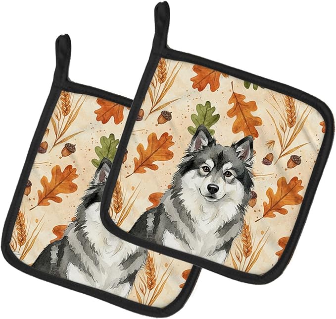 Caroline's Treasures Keeshond Heirloom Fall Pair of Pot Holders Pair 7.5x7.5 Quilted Insulated Hot Pads Decorative Kitchen Gift Made in USA